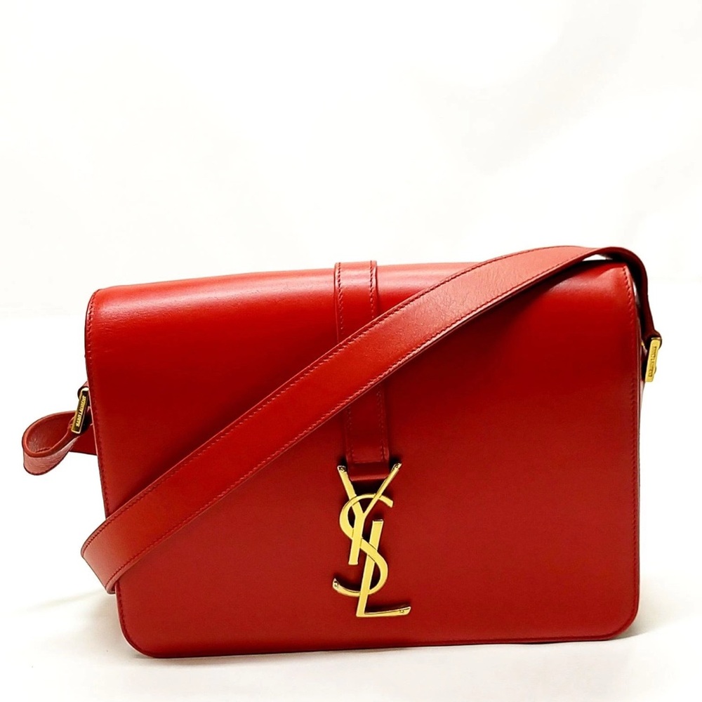 Saint Laurent Red Leather Bag with Gold Logo